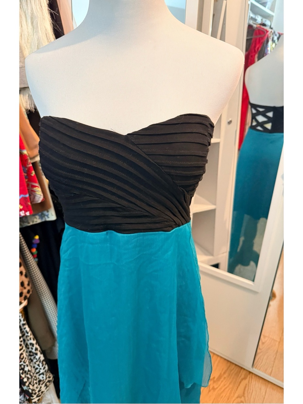 Ya Los Angeles Strapless Black & Teal High-Low Dress size medium - Picture 5 of 11